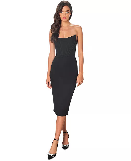 Dress the Population Women's Corset Strapless Midi Dress - Macy's | Macy's