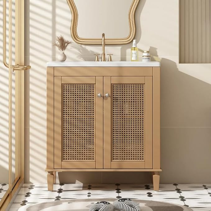30 Inch Bathroom Vanity with Sink Combo, Freestanding Bathroom Vanities with 2 Rattan Decorated D... | Amazon (US)