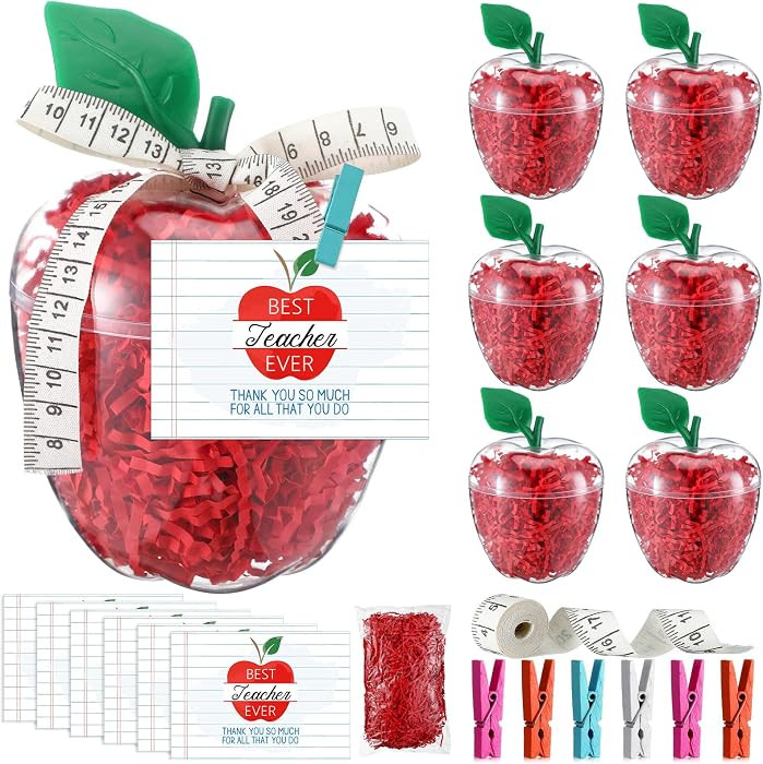 Teacher Appreciation Gifts 6.1 x 4.3 Inch Large Plastic Apple Container with Cards Ribbon Clips R... | Amazon (US)