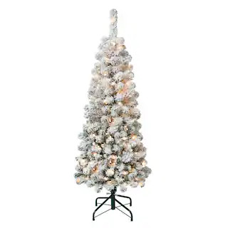 4.5ft. Pre-Lit Flocked Acacia Pencil Artificial Christmas Tree, Clear Lights | Michaels | Michaels Stores