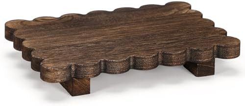 Yookeer Scalloped Wood Riser, Brown, 8.7''X 6''X 1.4'', Square | Wooden Pedestal Tray For Bathroo... | Amazon (US)