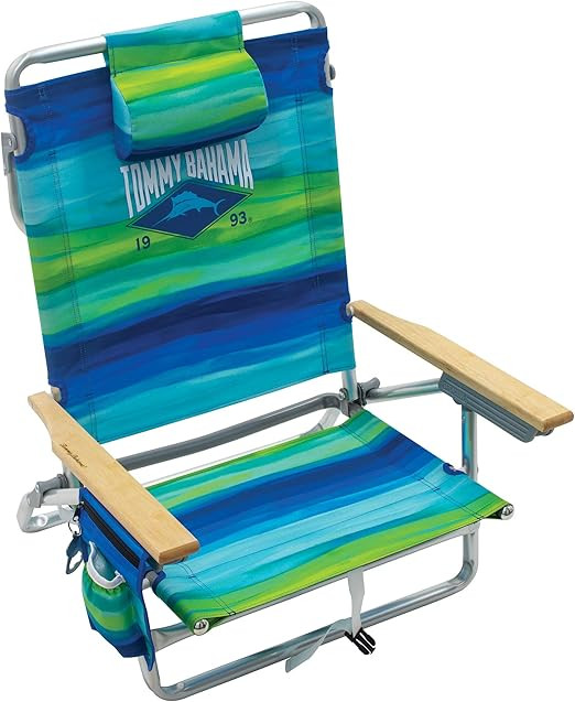 Tommy Bahama 5-Position Classic Lay Flat Folding Backpack Beach Chair, Blue and Green Stripe , 23... | Amazon (US)