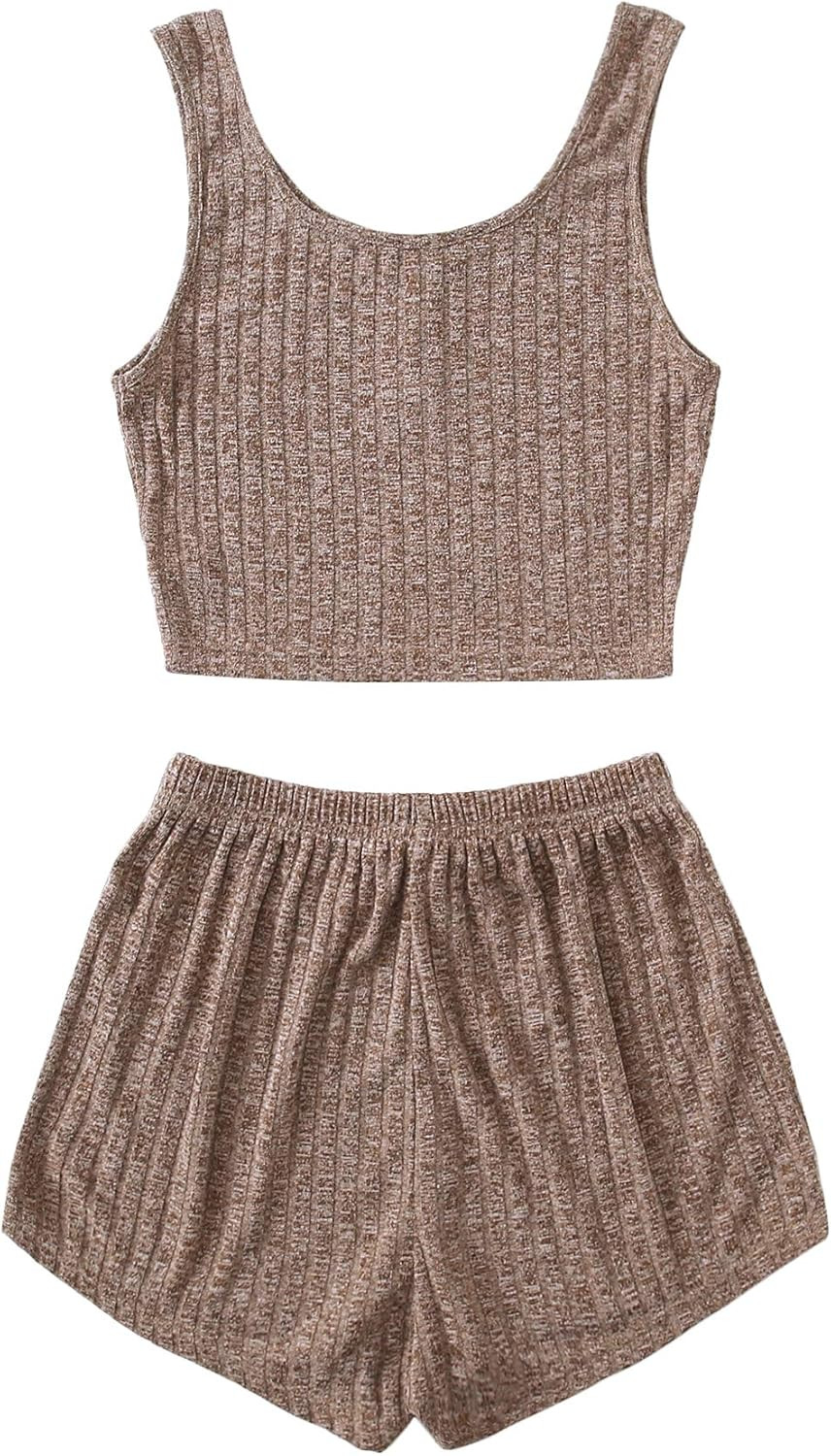 SheIn Women's 2 Piece Sleeveless Button Crop Tank Tops and Shorts Lounge Set | Amazon (US)