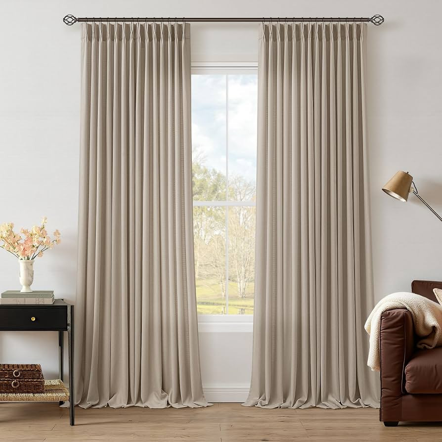 TWODRAPES Burlywood Birch Pinch Pleated Thick Linen Curtains 96 Inch Length | Amazon (US)
