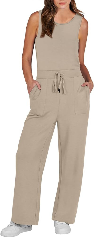 ANRABESS Womens Jumpsuits 2024 Casual Summer Dressy Romper Sleeveless Wide Leg Long Pants Outfits... | Amazon (US)