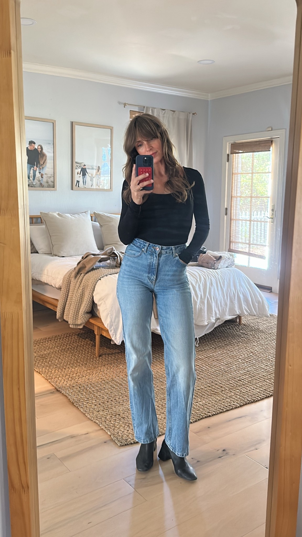 high waisted straight leg Zara jeans —sized up bc no stretch 