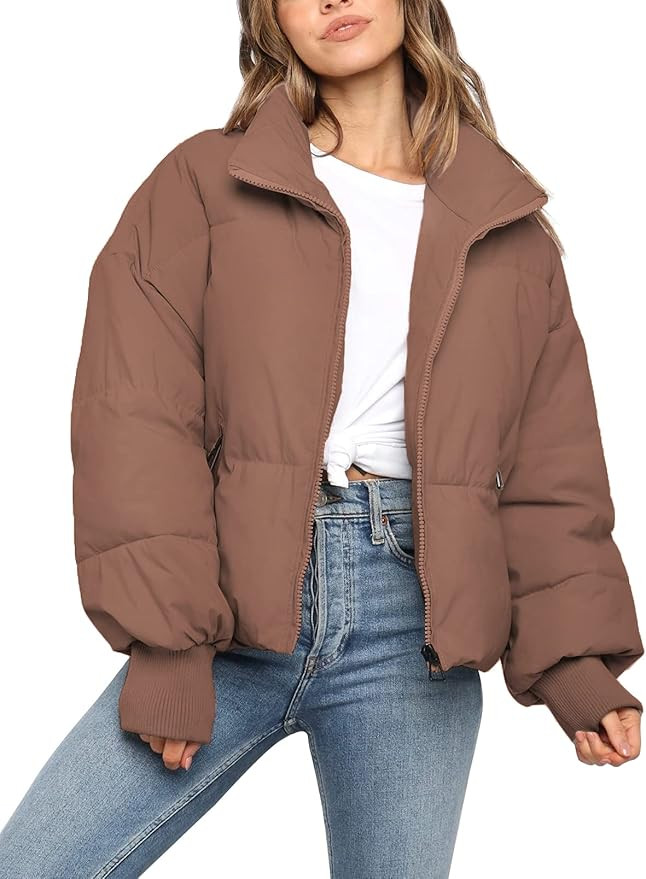 KYL Women's Winter Puffer Jacket Long-Sleeve Full-Zip Oversized Short Quilted Down Coat | Amazon (US)