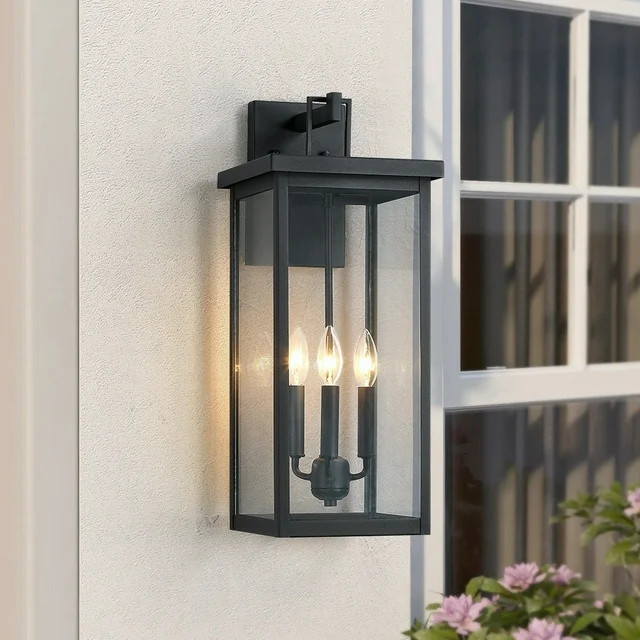 TRUE FINE Forti 3-Light Large Black Outdoor Wall Sconce Lantern Light - 22.5in H | Walmart (US)