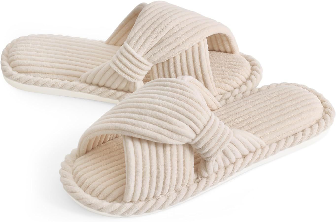 Evshine Summer House Slippers for Women Corduroy Cross Bow Indoor Slippers Open Toe Slip On Bedro... | Amazon (US)