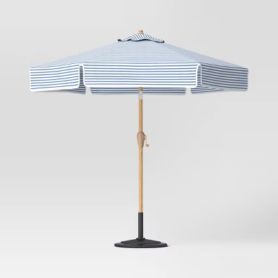 6.5'x6.5' Valence Outdoor Patio Umbrella with Trim Blue/Ivory - Threshold™ designed with Studio... | Target