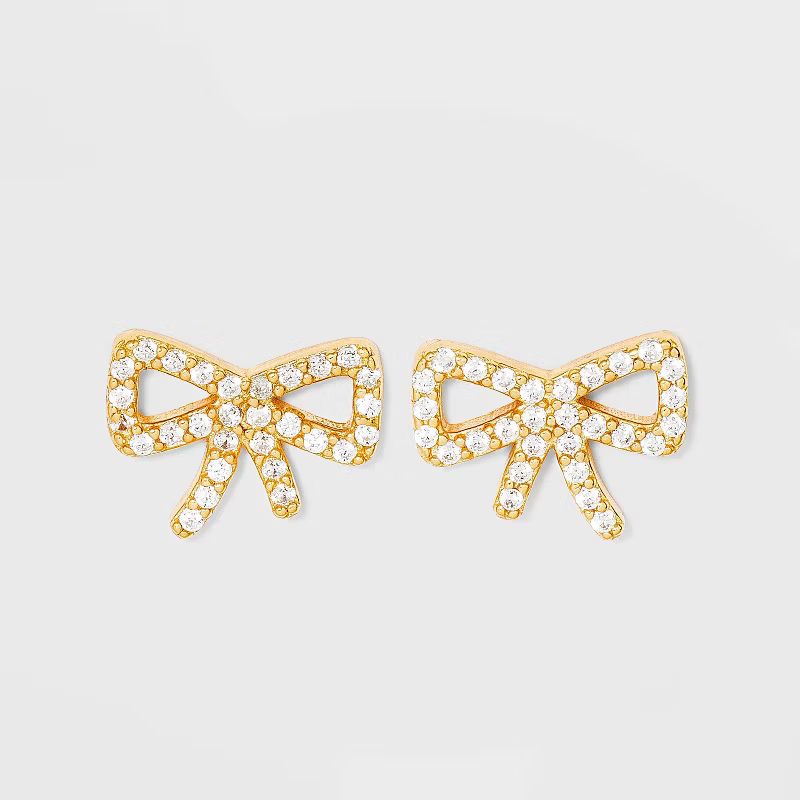 SUGARFIX by BaubleBar Crystal Bow Delicate 14k Stud Earrings - Gold | Target