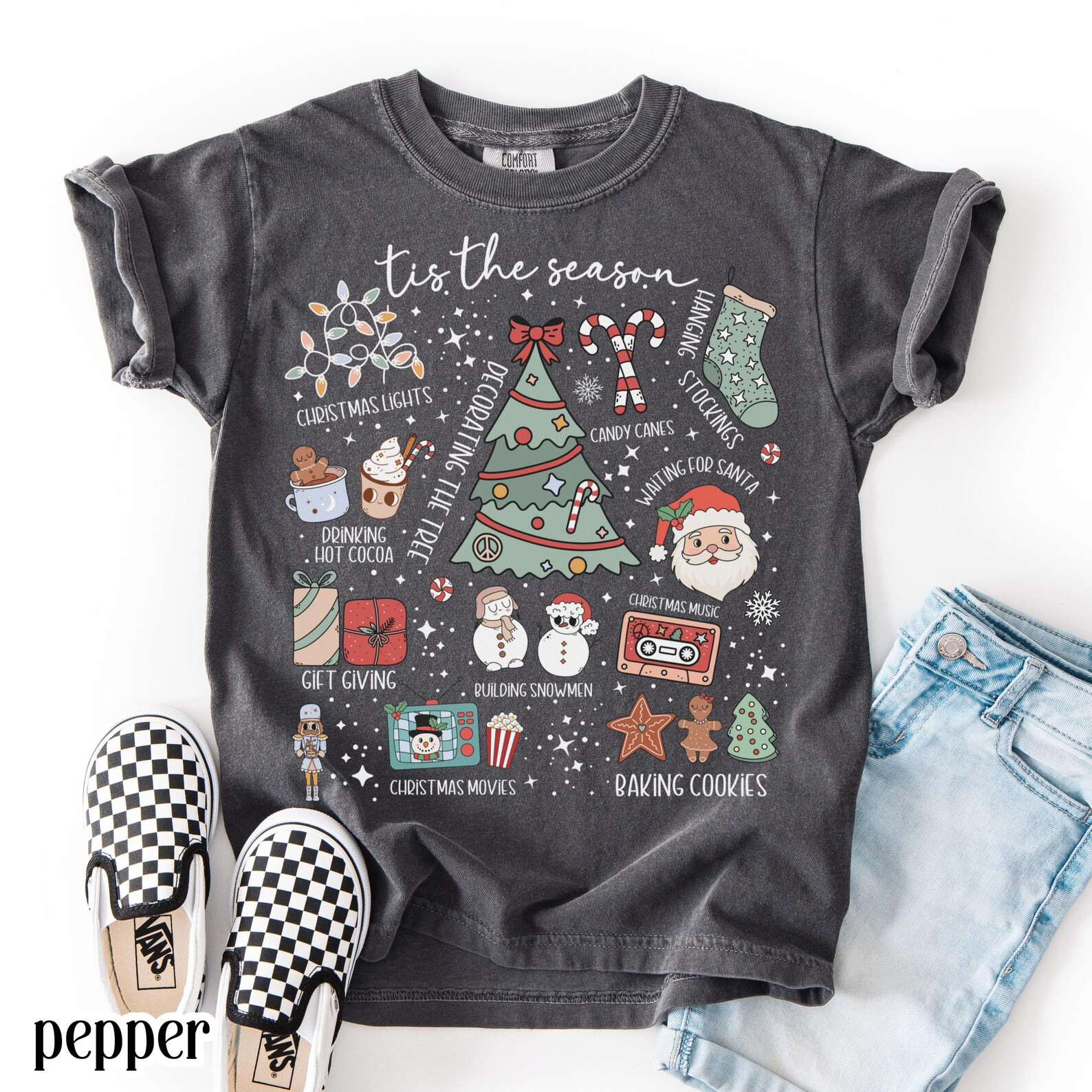 Youth Christmas Comfort Colors Shirt Christmas Tshirt Tis the Season Xmas Tee Kids Holiday Cookie... | Etsy (US)