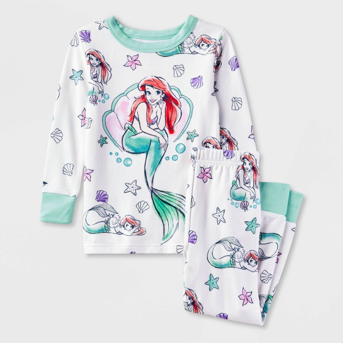 Girls' Disney Princess Ariel 2pc Hacci Pajama Set - White | Target