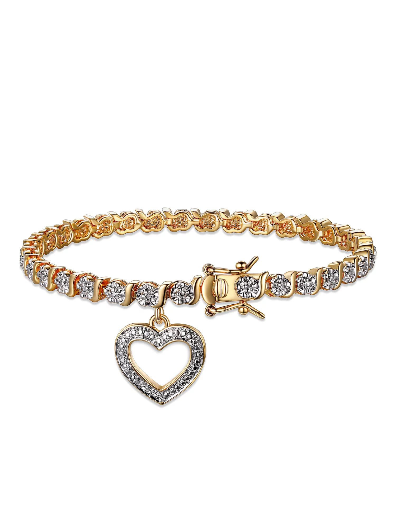 Forever Facets Women's 18K Yellow Gold Plated Diamond Accent Open Heart Charm Tennis Bracelet, 7.... | Walmart (US)