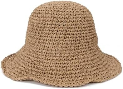 Womens Crochet Straw Sun Hat with Wide Brim – Soft Foldable Floppy Beach Hat for Summer | Amazon (US)