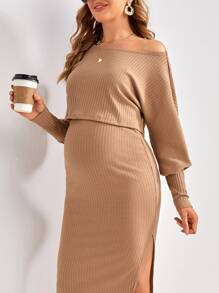 SHEIN Maternity Rib Knit Crop Top & Skirt Set | SHEIN