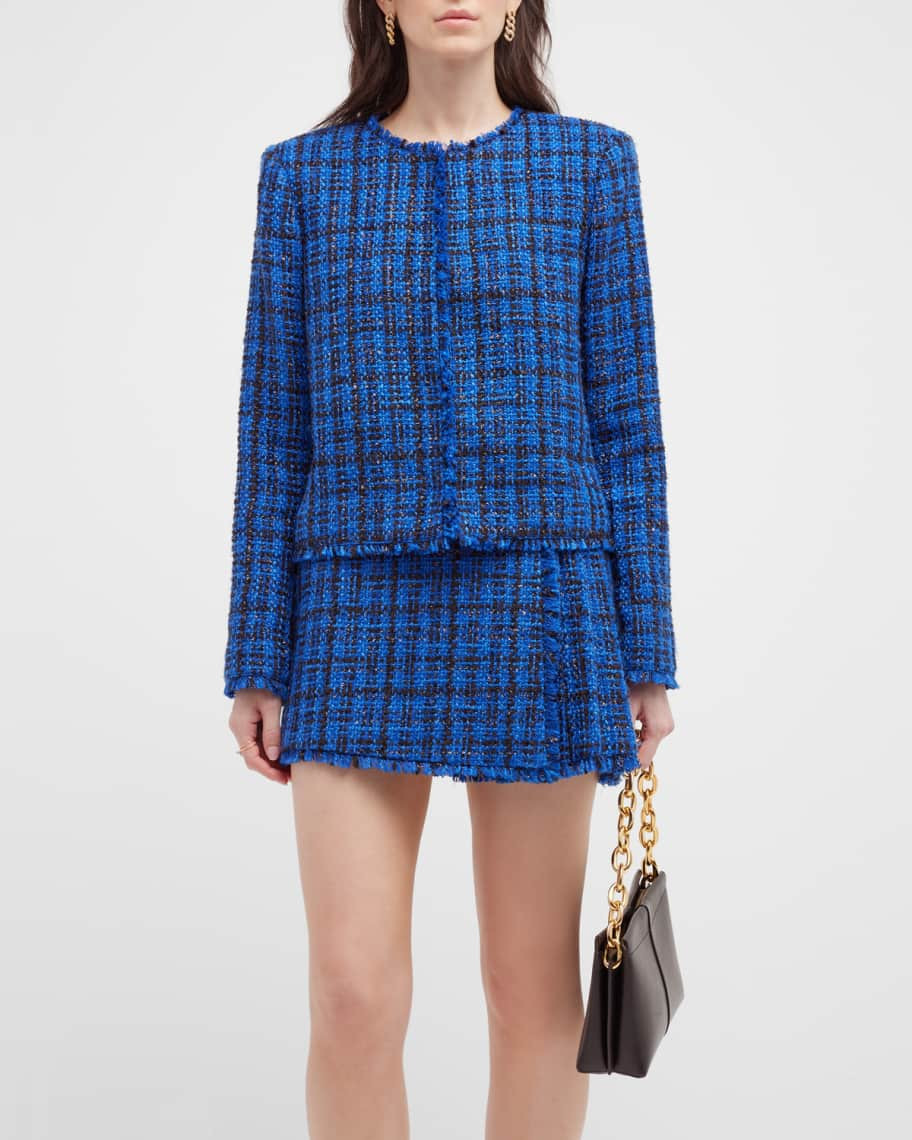 Alice + Olivia Kidman Tweed Jacket w/ Fringe Trim | Neiman Marcus