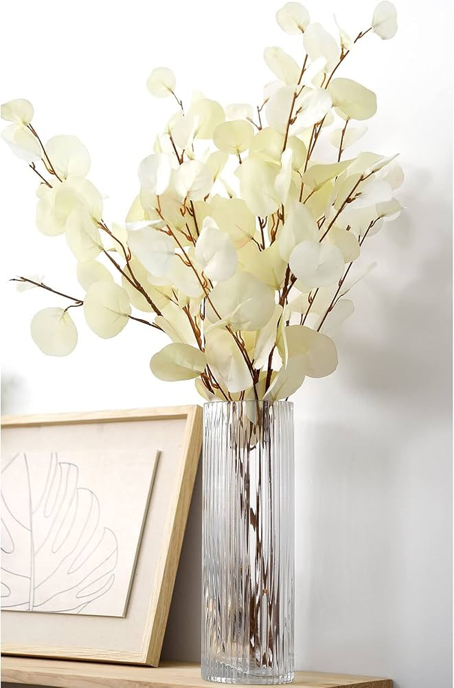 6 Stems Eucalyptus Artificial Silk Leaves Realistic Looking for Centerpieces Fillers Bouquets (Vanilla White) | Amazon (US)