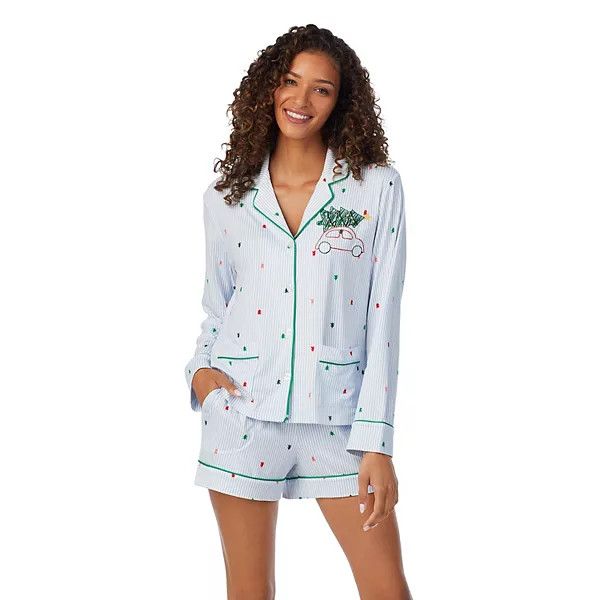 Women's Beauty Sleep Social Cozy Notch Collar Pajama Top and Pajama Shorts Sleep Set | Kohl's