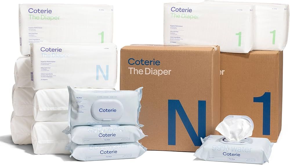 Coterie Baby Diapers + Wipes Baby Kit, Size 1 (198 Count) Size Newborn (93 Count) 4 Wipe Packs (2... | Amazon (US)