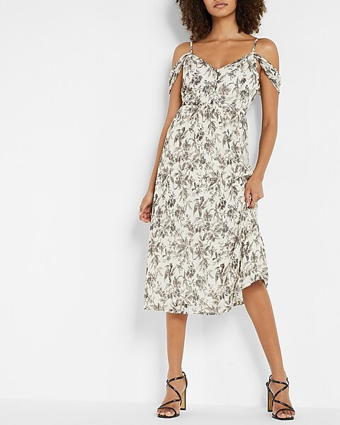 Printed Pleated Chiffon Midi Dress | Express