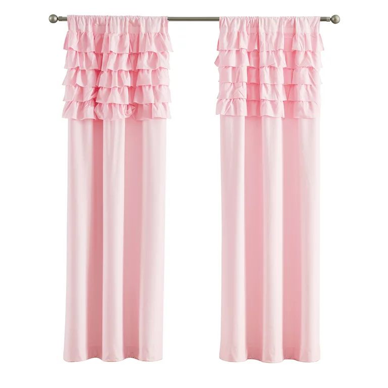 Your Zone Pink Ruffle Reversible Rod Pocket Blackout Curtain Panel, 37" x 84" | Walmart (US)