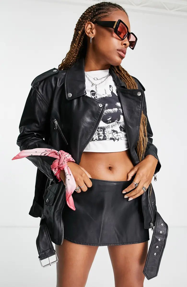 ASOS DESIGN Oversize Leather Biker Jacket | Nordstrom | Nordstrom