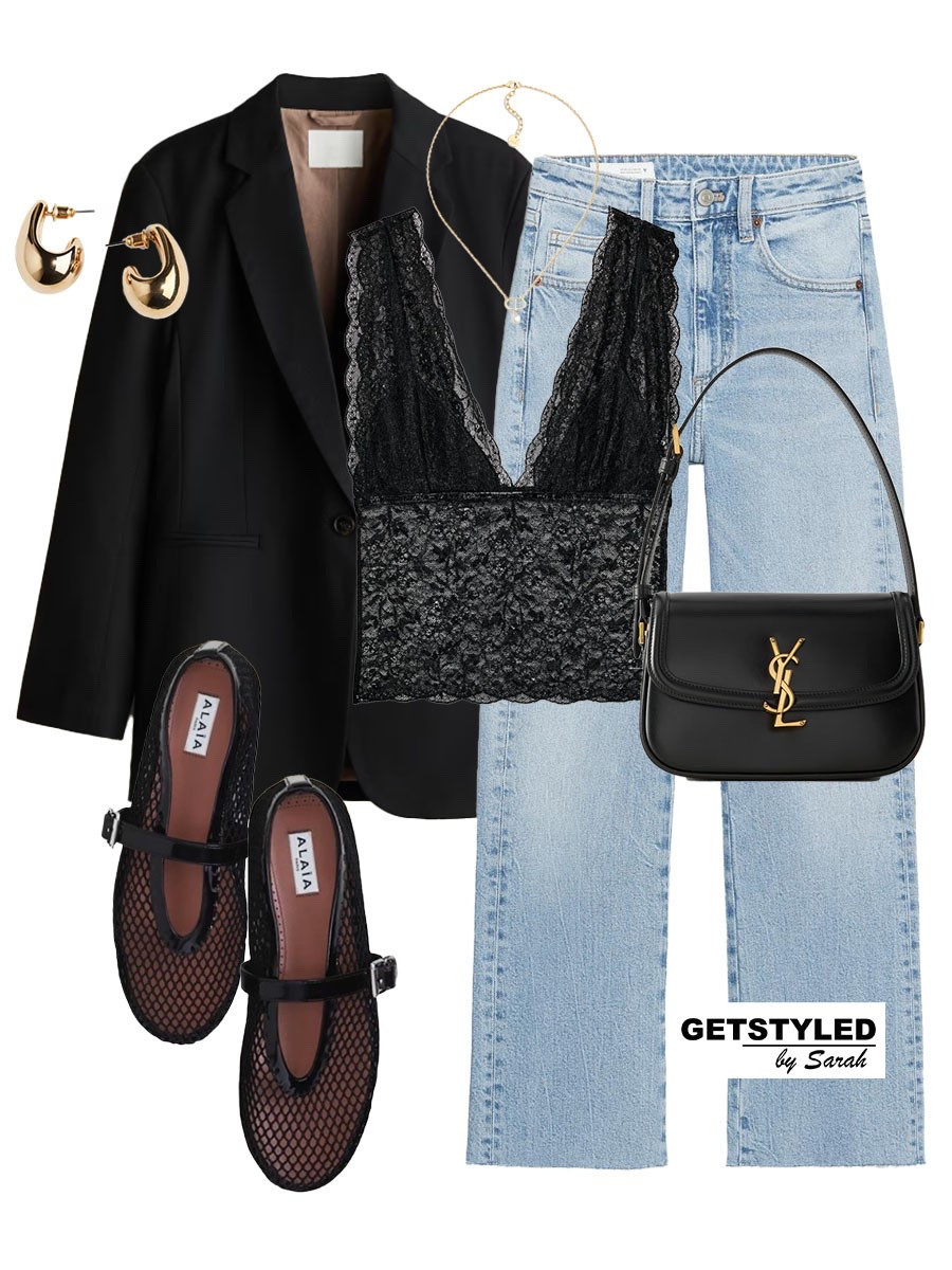 Autumn night out look with a blazer 🖤

#lace #lacetop #blazer #jeans #flats

#LTKstyletip #LTKshoes #LTKautumn