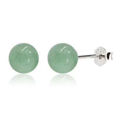 8mm Green Jade Stud Earrings in 925 Sterling Silver, Handmade Jewelry for Women & Men Gold One Size | Target
