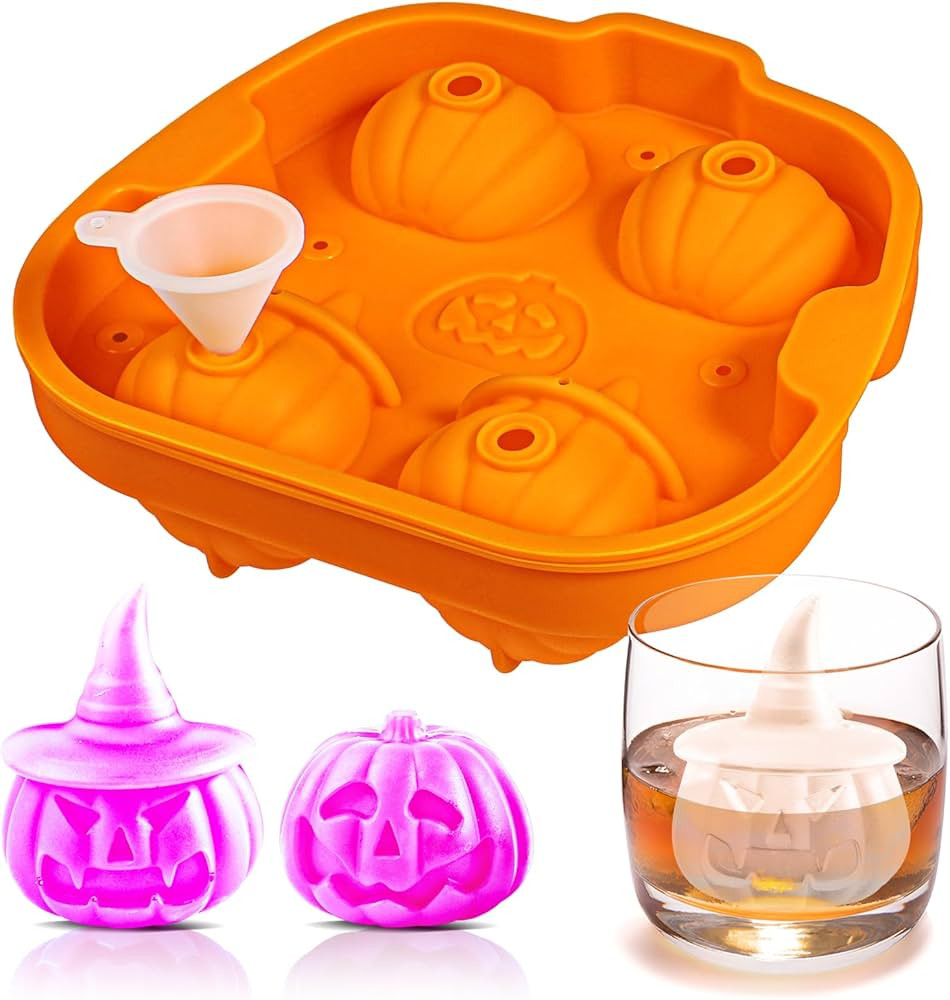 Kamehame Halloween Pumpkin Ice Cube Mold, Silicone 3D Jack O Lantern Ice Cube Mold with 1 Funnel,... | Amazon (US)
