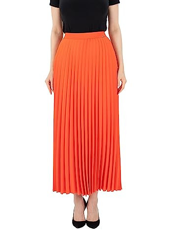 G-Line Women's Pleated Maxi Skirt - Modest Elastic High Waist A Line Swing Boho Ruffle Plisse Long Skirt for Casual or Office Orange | Amazon (US)