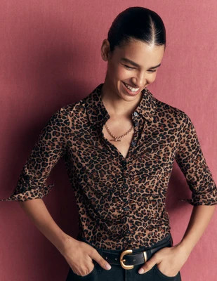 Boden Women's Supersoft Ruched Jersey Shirt in Brown | Size 2 | Boden (US)