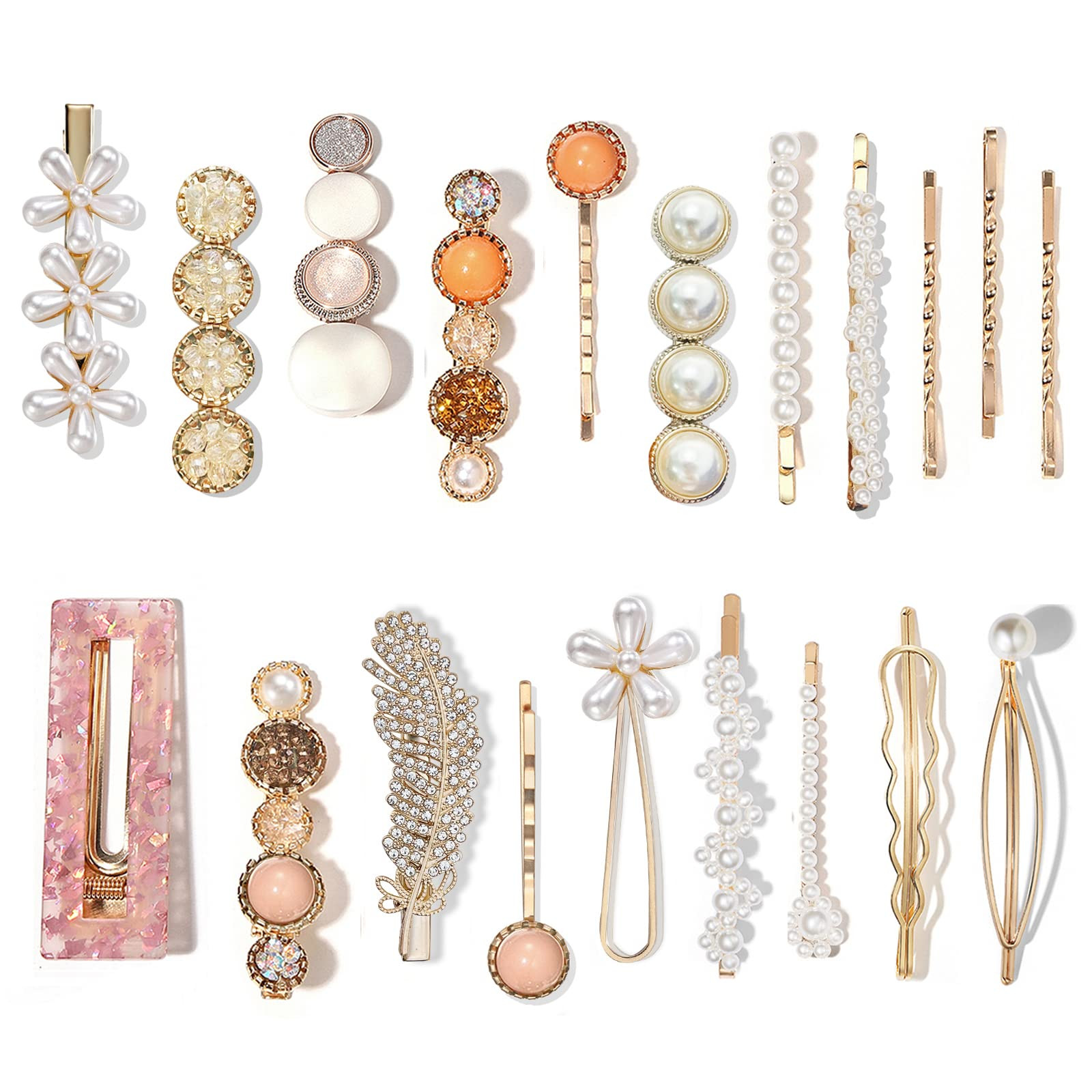 Mehayi 20 PCS Pearl Hair Clips Set Fashion Korean Acrylic Resin Hair Barrettes, Bobby Pins Hairpins for Women and Ladies Girls Headwear Styling Tools, Hair Accessories for Decorative Party Wedding | Amazon (US)