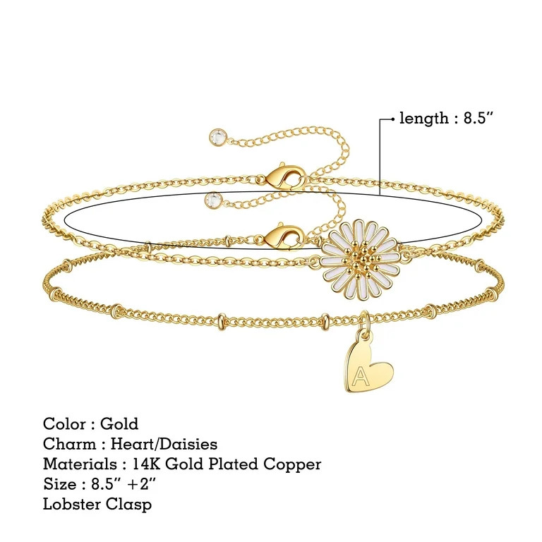 TINGN Anklets for Women Initial Anklet 2pcs Layered Letter Daisy Sunflower Anklets | Walmart (US)
