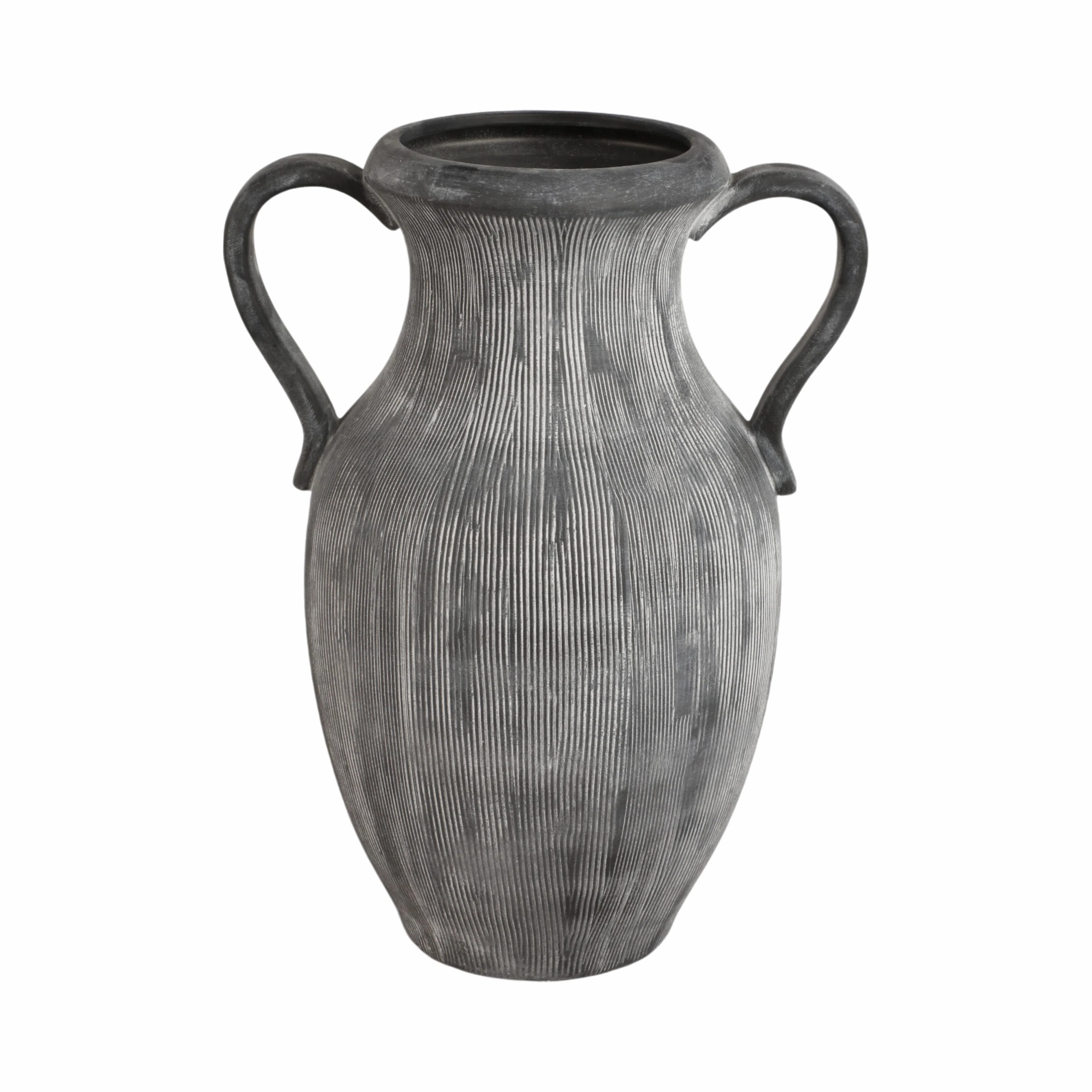 Stoneware Dolomite Vase with Ribbed Texture and Dual Side Handles for Casual Home Decor Transitio... | Wayfair North America