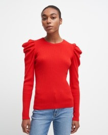 Long Sleeve Puff Shoulder Crewneck In Lava Red | 7 For All Mankind