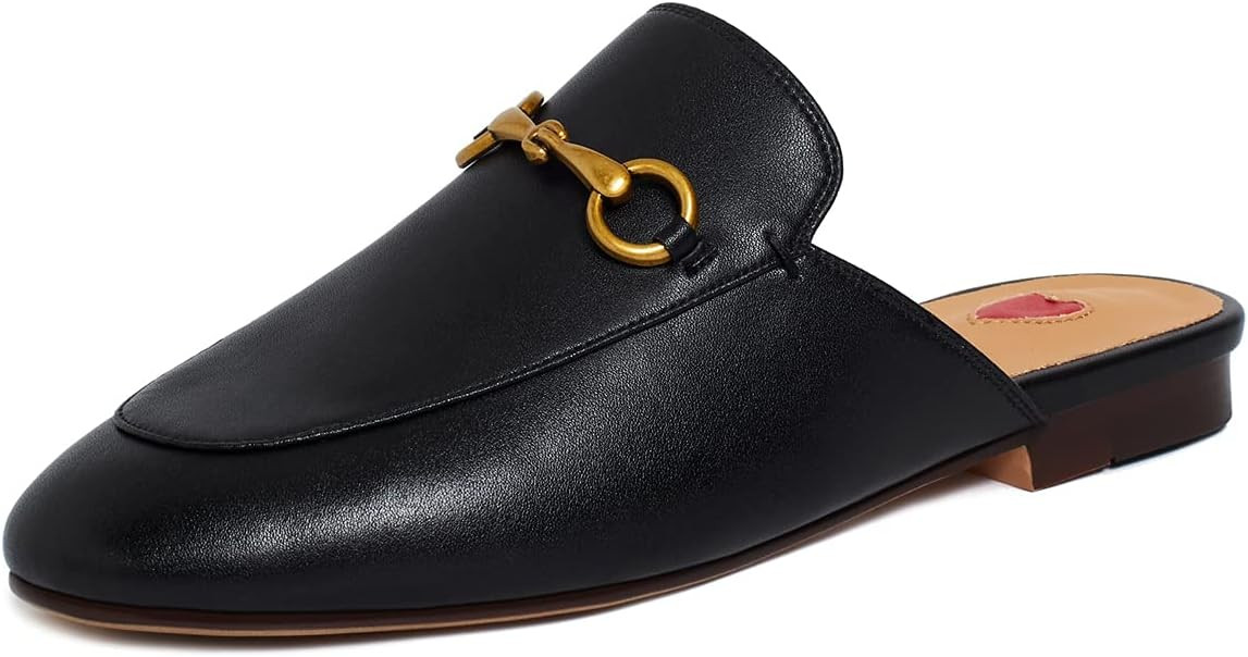 Vertundy Women's Mules Low Heel Flats Leather Slip On Backless Sandals for Girls Lady Work Slides | Amazon (US)
