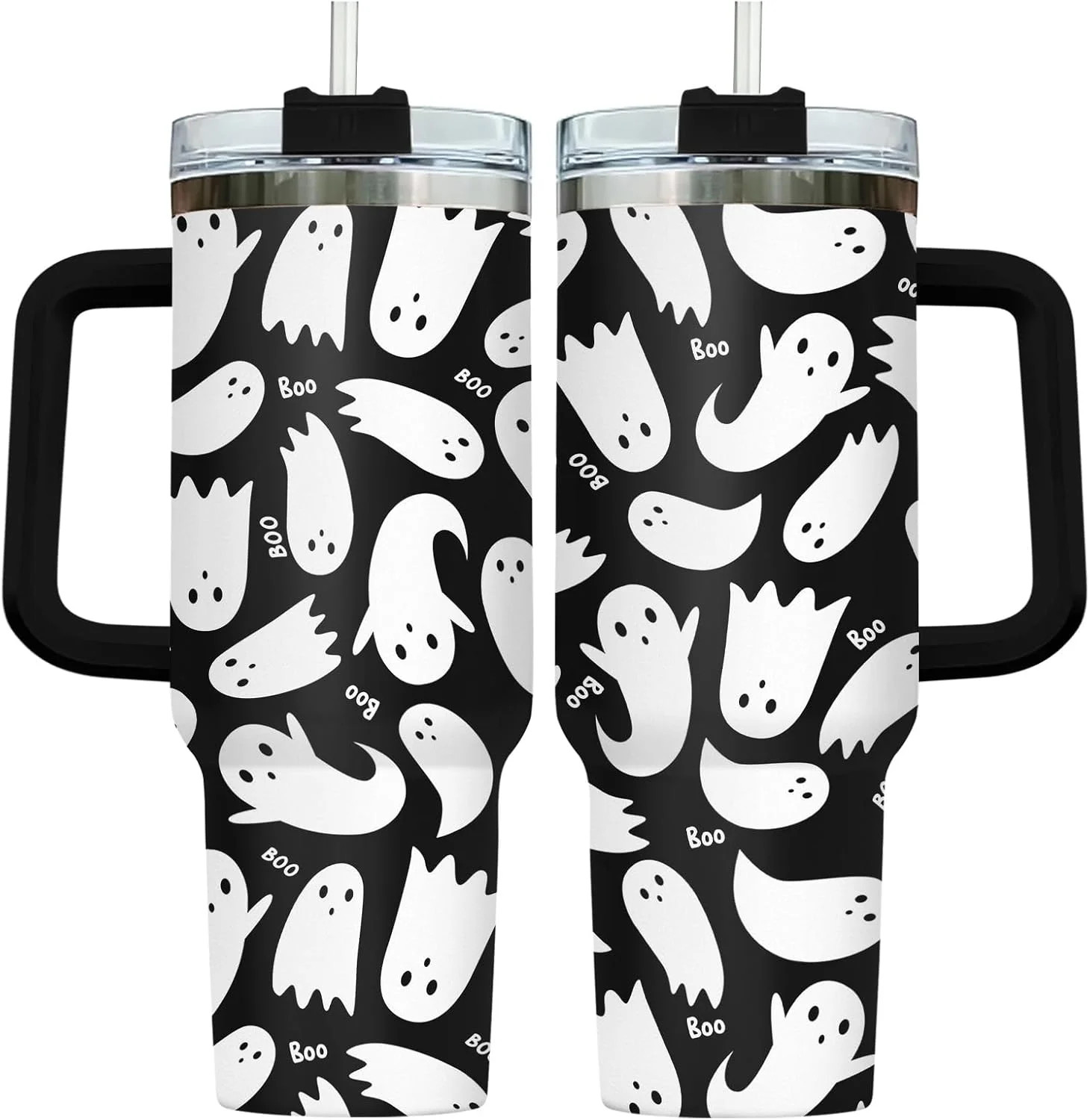 Halloween Gifts for Women Men Boys Girls, Black Spooky Boo Tumbler 40 Oz With Handle and Straw, C... | Walmart (US)