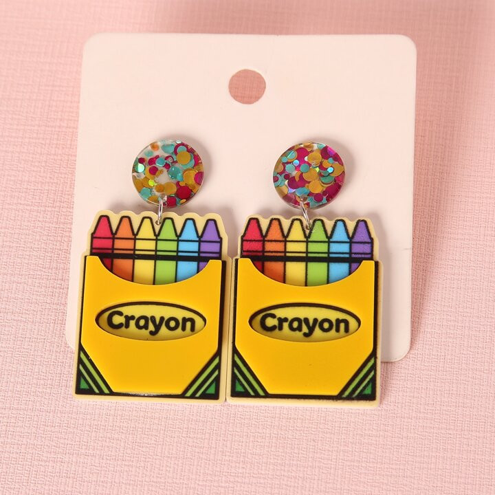 1pair Teacher's Day Colorful Marker & Whiteboard Marker Acrylic Glitter Dangle Earrings For Women | SHEIN