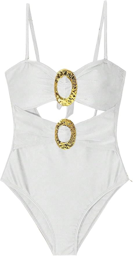 Milumia Women's Metal Ring One Piece Swimsuit Cut Out Strapless Bandeau Bathing Suits | Amazon (US)