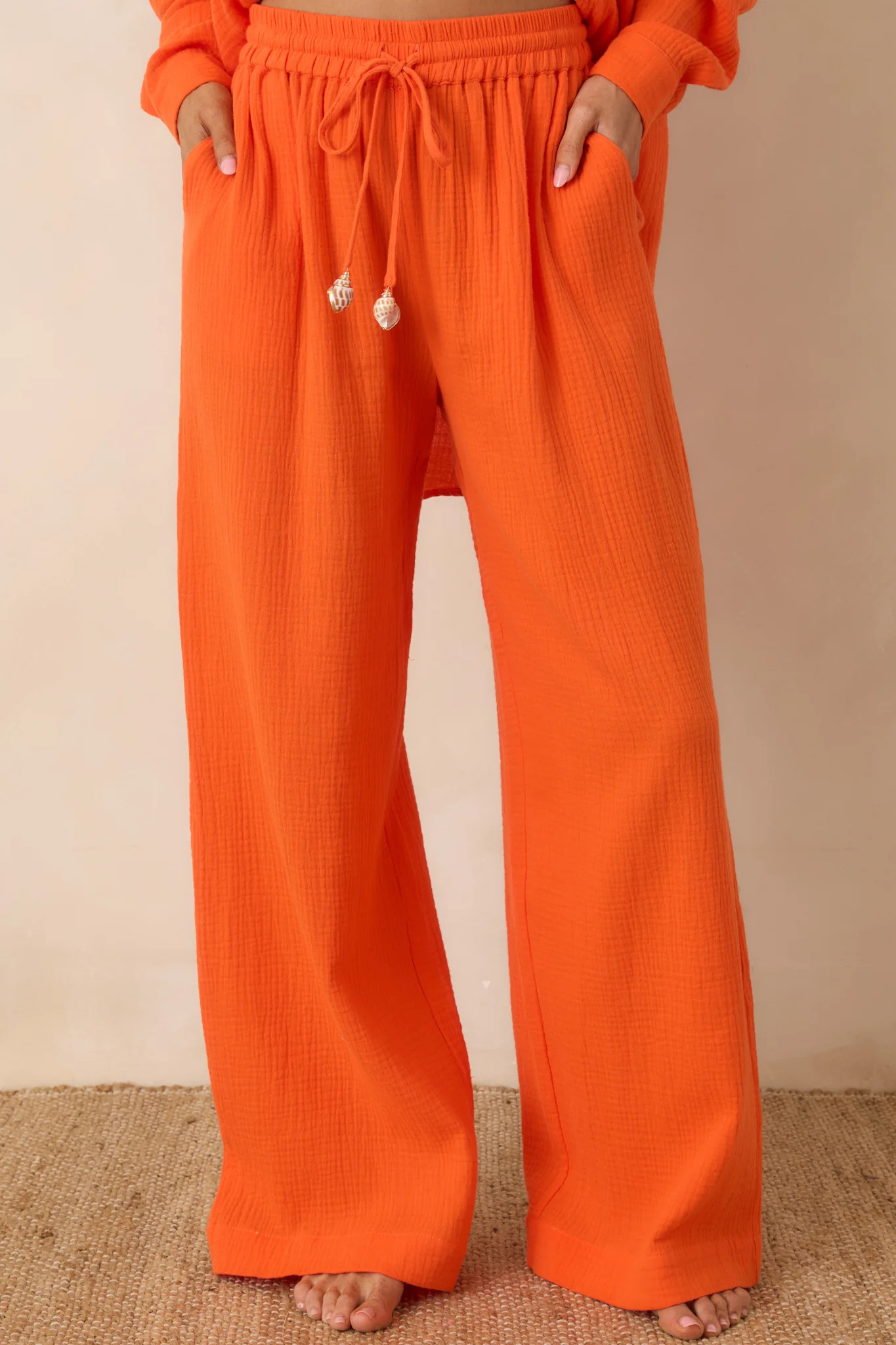 Paradisa Dunedin Orange Cotton Wide Leg Drawstring Pants | Red Dress
