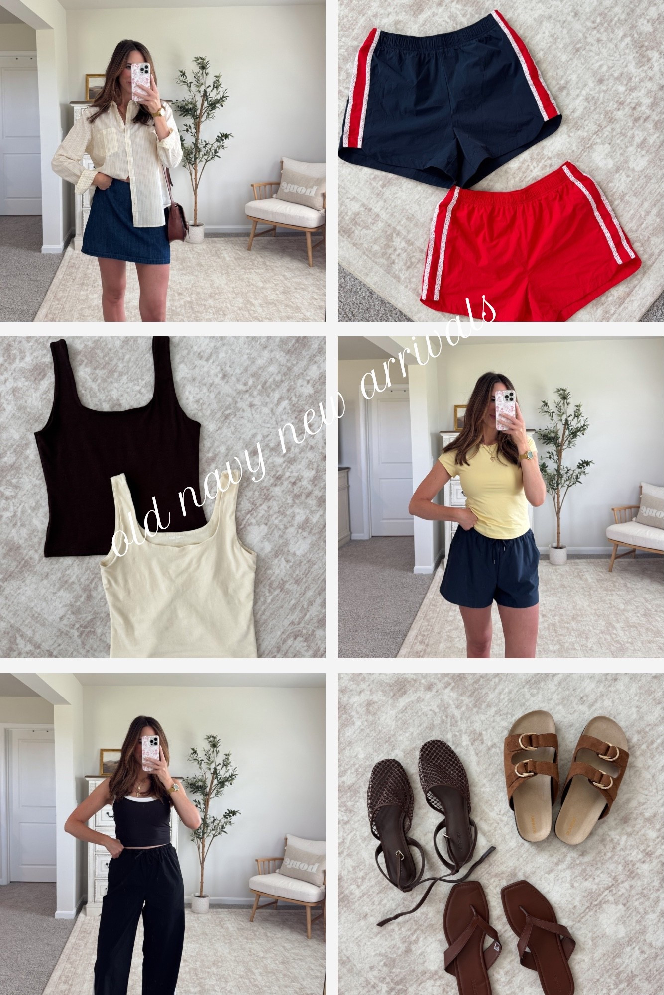 OLD NAVY new arrivals 
everything is TTS unless noted below ⬇️

for reference: 5’9” | 145 lbs | usually size 6 / M(medium or small tall in pants)

Biker shorts — size L (I always size up one for comfort and love the fit!)

Button down shirts — size L for a more oversized fit.

Brown plaid pants + black active pants — size S tall(I’d recommend sizing down one from your TTS!)

Size 4 denim shorts — recommend sizing down one from your TTS

#LTKSaleAlert #LTKootd #LTKTall