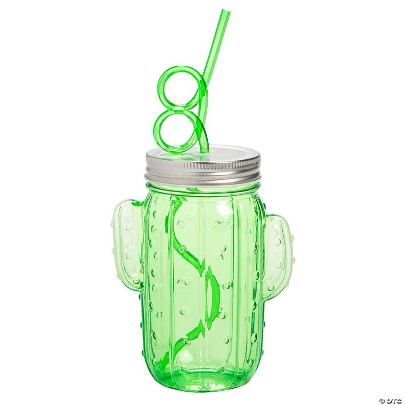 18 oz. Cactus Mason Jar Reusable Plastic Cups with Lids & Straws - 6 Ct. | Oriental Trading Company