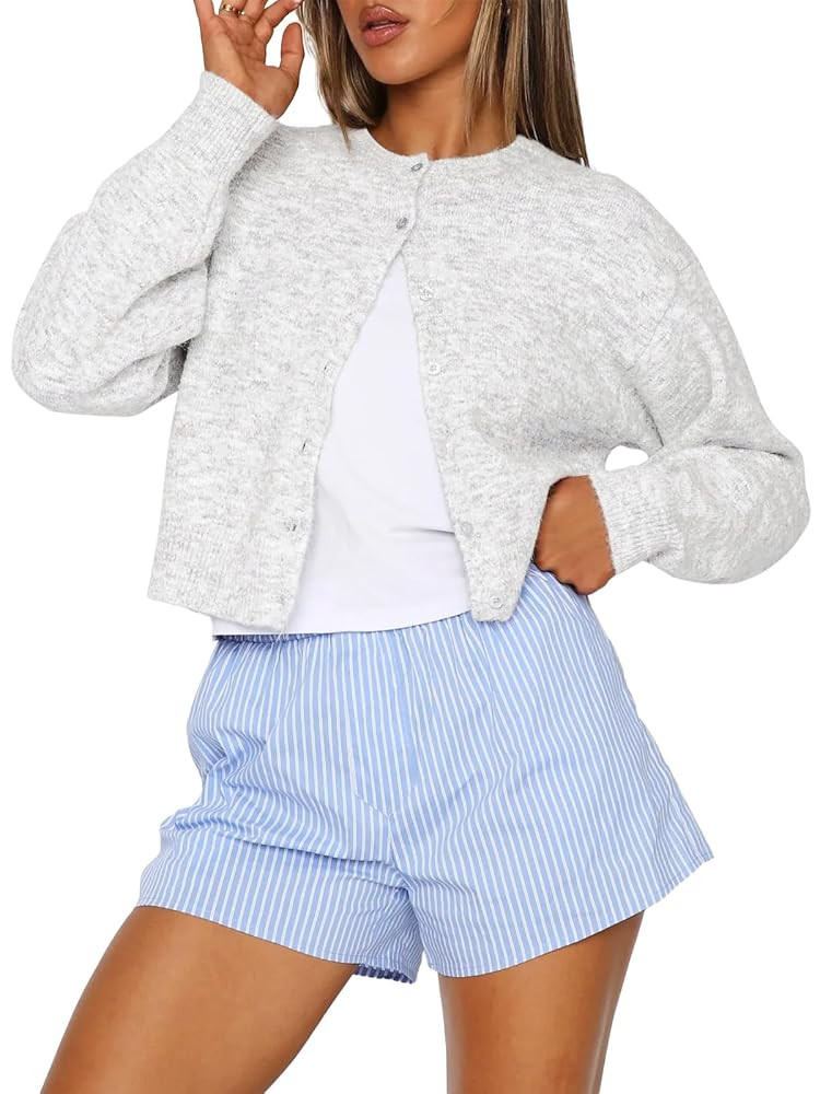 Trendy Queen Cropped Cardigan Sweaters for Women Lightweight Crop Cotton Knit Y2k Fall Outfits Fa... | Amazon (US)