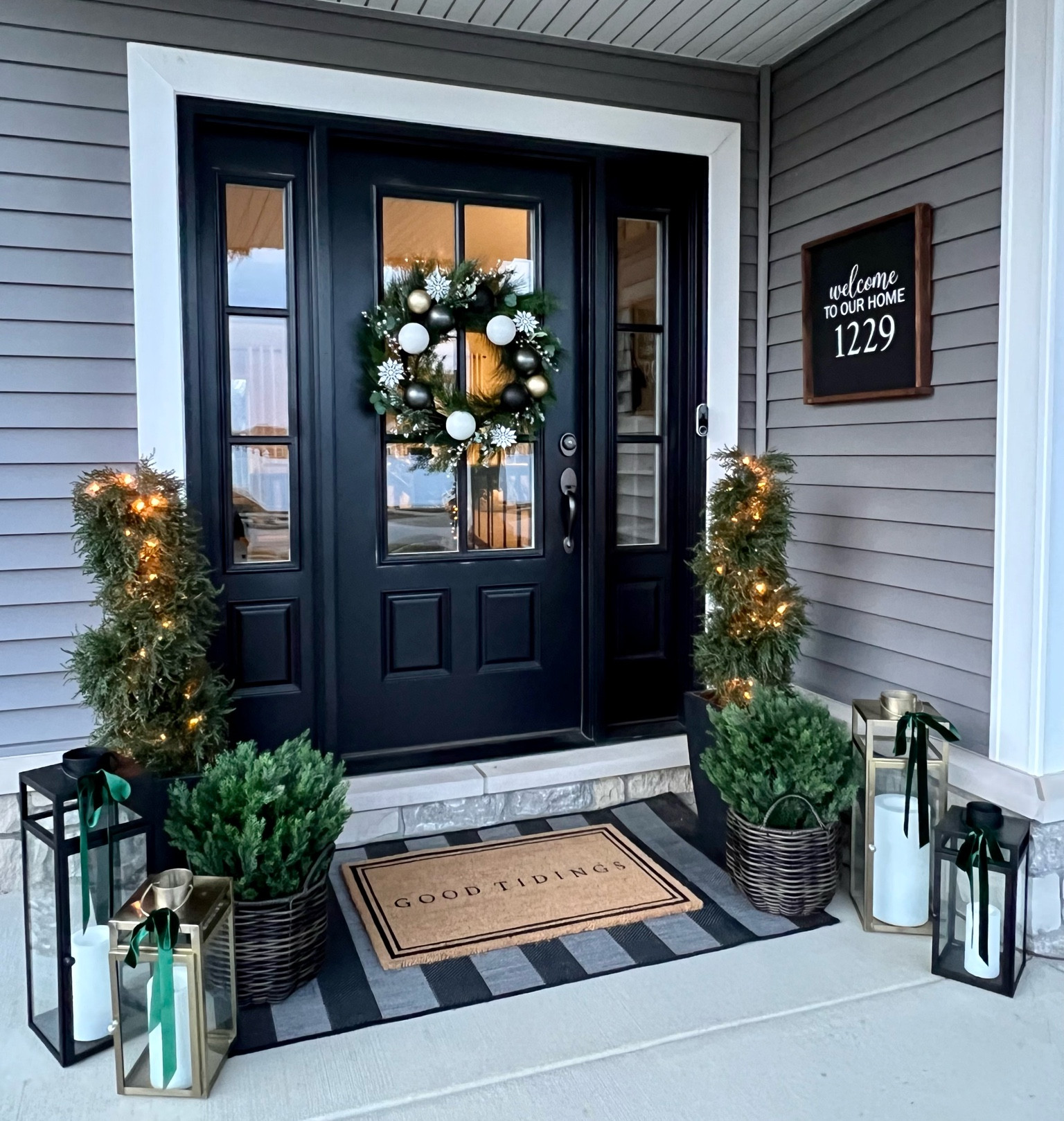 Front porch / door mat / outdoor rug / cedar shrub bush / brass lanterns / black lanterns / welcome home / outdoor candles / planters / wreath / winter decor / front door decor / Target / nearly natural / magnolia / Etsy / crate and barrel 

#LTKHoliday #LTKSeasonal #LTKhome