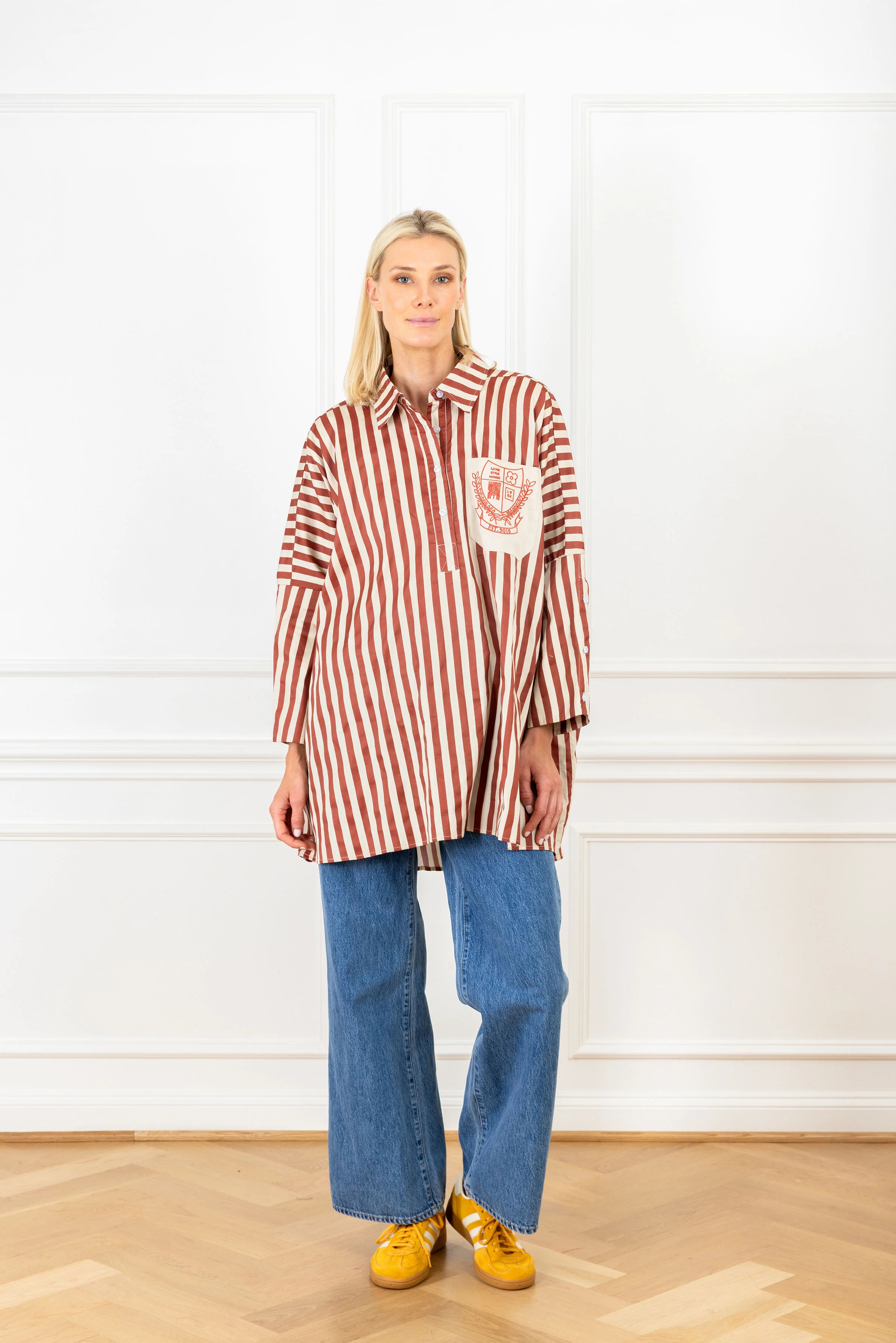 Crest Cotton Stripe Boyfriend Shirt | La Vie Style House