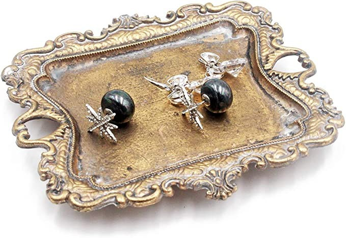 Funly mee Small Antique Trinket Dish Vintage Gold Jewelry Tray , Ring Holder | Amazon (US)
