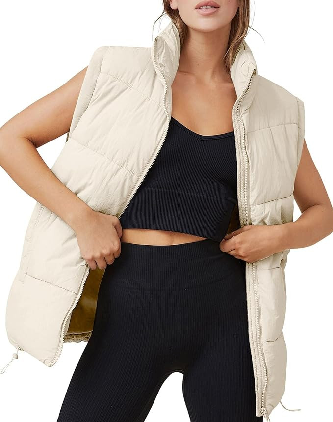 AUTOMET Puffer Vest Women Sleeveless Zip Up Outerwear Warm Puffer Lightweight Down with Pocket Fa... | Amazon (US)