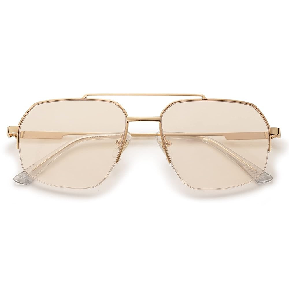 SOJOS Trendy Aviator Sunglasses Mens Womens Retro Double Bridge Metal Frame Semi-Rimless Shades S... | Amazon (US)