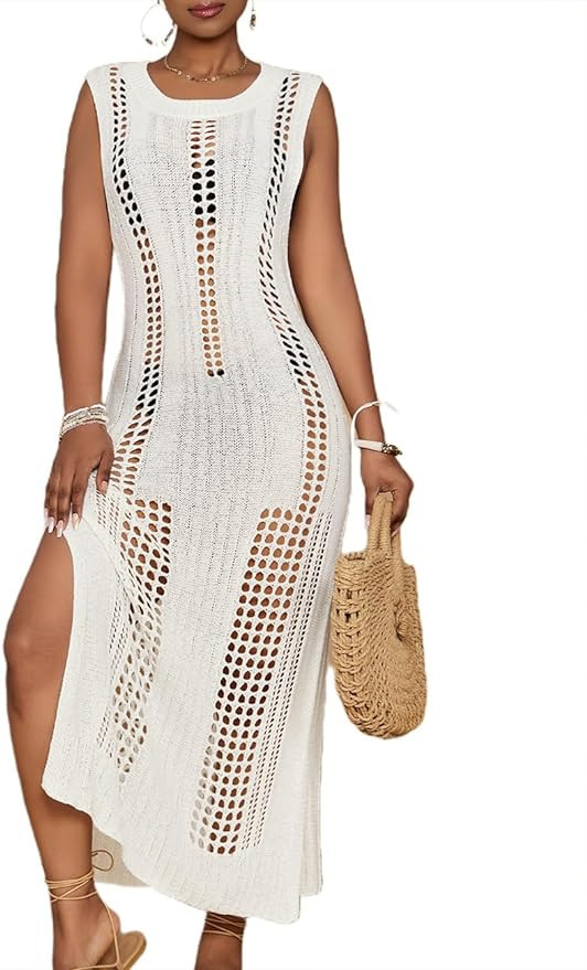 Bsubseach Crochet Beach Cover Ups for Women Sleeveles Swimsuit Coverups Hollow Out Summer Knit Bi... | Amazon (US)